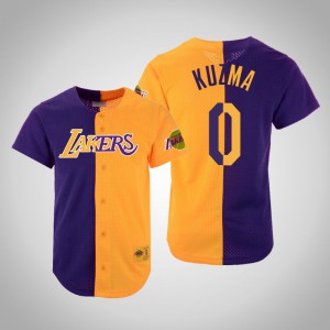 Kyle Kuzma Los Angeles Lakers Mitchell & Ness Hardwood Classics Men's #0 Split Mesh Button Jersey - Purple Gold 973353-895