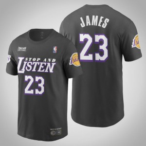 LeBron James Los Angeles Lakers Stop and Listen Men's #23 Black Lives Matter T-Shirt - Black 141619-847