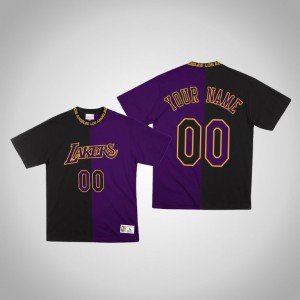 Custom Los Angeles Lakers Hardwood Classics Men's #00 Split T-Shirt - Purple Black 900311-468