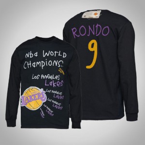 Rajon Rondo Los Angeles Lakers Long Sleeve Men's #9 2020 NBA Finals Champions T-Shirt - Black 870432-923