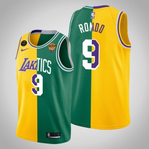 Rajon Rondo Los Angeles Lakers X Boston Celtics NBA Finals Icon Split Men's #9 2020 NBA Finals Champions Jersey - Gold Green 235162-694