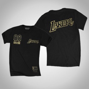 Custom Los Angeles Lakers Hardwood Classics Men's #00 Gold Foil Logo T-Shirt - Black 259291-669