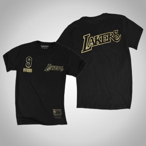Rajon Rondo Los Angeles Lakers Hardwood Classics Men's #9 Gold Foil Logo T-Shirt - Black 386799-653