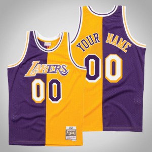 Custom Los Angeles Lakers 1996-97 Hardwood Classics Men's #00 Split Jersey - Purple Gold 957484-630