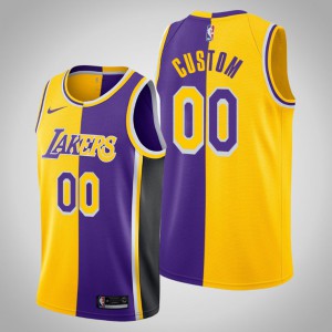 Custom Los Angeles Lakers Men's #00 Split Jersey - Yellow Purple 254511-220