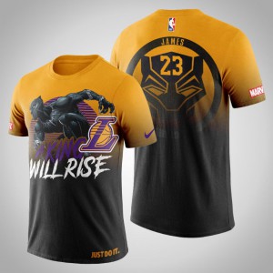 LeBron James Los Angeles Lakers Wakanda Forever Men's #23 Marvel T-Shirt - Gold 905600-519