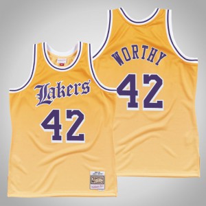 James Worthy Los Angeles Lakers 1984-85 Faded Men's #42 Old English Jersey - Yellow 784272-667