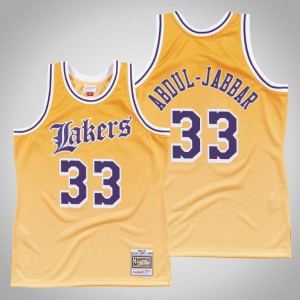 Kareem Abdul-Jabbar Los Angeles Lakers 1984-85 Faded Men's #33 Old English Jersey - Yellow 805793-874