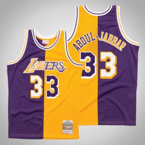 Kareem Abdul-Jabbar Los Angeles Lakers 1996-97 Hardwood Classics Men's #33 Split Jersey - Purple Gold 900086-344