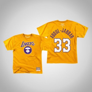 Kareem Abdul-Jabbar Los Angeles Lakers HWC Men's #33 AAPE x Mitchell Ness T-Shirt - Yellow 675695-446