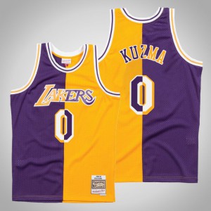Kyle Kuzma Los Angeles Lakers 1996-97 Hardwood Classics Men's #0 Split Jersey - Purple Gold 403016-252
