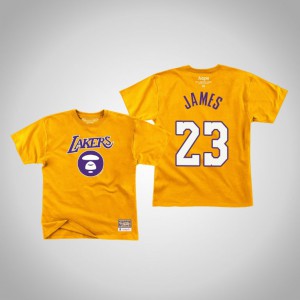 LeBron James Los Angeles Lakers HWC Men's #23 AAPE x Mitchell Ness T-Shirt - Yellow 462827-226