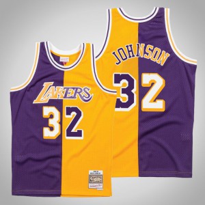 Magic Johnson Los Angeles Lakers 1996-97 Hardwood Classics Men's #32 Split Jersey - Purple Gold 984629-972