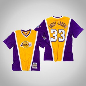 Kareem Abdul-Jabbar Los Angeles Lakers Classic Men's #33 Authentic Shooting T-Shirt - Purple Gold 912280-915