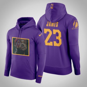 LeBron James Los Angeles Lakers Swoosh Portrait Men's #23 Art Print Hoodie - Purple 611951-605