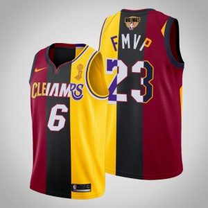 LeBron James Los Angeles Lakers FMVP Heat Cavaliers Split Dual Number Men's #23 2020 NBA Finals Champions Jersey - Red Gold 377690-657