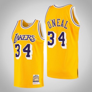 Shaquille O'Neal Los Angeles Lakers 1996-97 Authentic Men's #34 Hardwood Classics Jersey - Yellow 887424-506