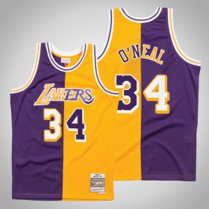 Shaquille O'Neal Los Angeles Lakers 1996-97 Hardwood Classics Men's #34 Split Jersey - Purple Gold 237828-545
