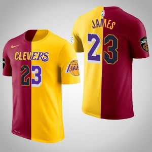 LeBron James Los Angeles Lakers Split Men's #23 Icon T-Shirt - Maroon Gold 692920-692