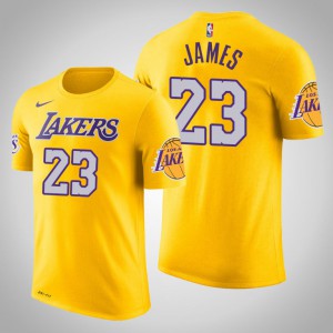 Lebron James Los Angeles Lakers Name & Number Men's #23 Icon T-Shirt - Gold 108637-795
