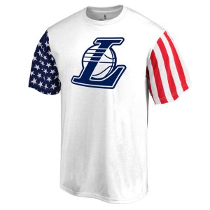 Los Angeles Lakers 2017 USA Flag Stars & Stripes Men's Independence Day T-Shirt - White 270351-958