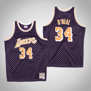 Shaquille O'Neal Los Angeles Lakers Mitchell & Ness Swingman Men's #34 Checkerboard Jersey - Purple 477117-871
