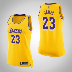 LeBron James Los Angeles Lakers 2018-19 Season Swingman Women's #23 Icon Jersey - Gold 510417-613